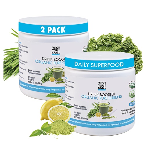 [BRSRMAQTPN5GGFY3] Yes You Can! Drink Booster - Organic Greens Superfood Powder Drink Mix - 2 Pack with Alfalfa Grass, Wheatgrass, Kale, Barley Grass, Lemon Juice Powder - Rich in Antioxidants, Vitamins and Minerals.