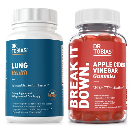 [BRSRAYA2BYGQIG3L] Dr. Tobias Lung Health & Apple Cider Vinegar Gummies - Supports Lung Cleanse & Detox Formula, Supports Gut Health, with The Mother, Folate, B12, Vitamin C, Butterbur