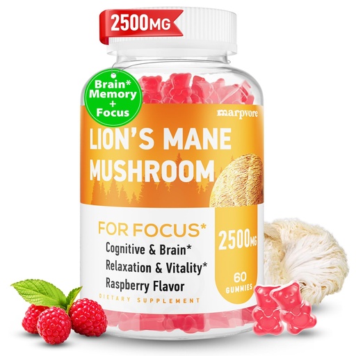 [BRSRAFL4BABGAHY6] Lions Mane Gummies, Organic Lion's Mane, Lions Mane Gummies for Adults, with Ashwagandha & Alpha GPC, Cortisol Supplements for Women & Men, 60 Counts