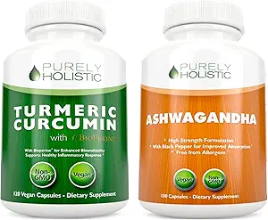 [BRSRMFAPO4NQKDLU] Organic Turmeric Curcumin 700mg & Bioperine + Organic Ashwagandha 1300mg & Black Pepper - Vegan Bundle - 120 + 180 Capsules - Made in USA