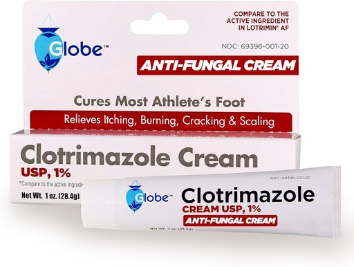 [BRSWKYIZAQEBAGD2] Globe Clotrimazole Antifungal Cream %1 USP (1oz), Anti Fungal tratamendua, Relieves Itching, Burning, Cracking eta Scaling Associated Athletes Foot, Jock Itch, Ringworm eta More