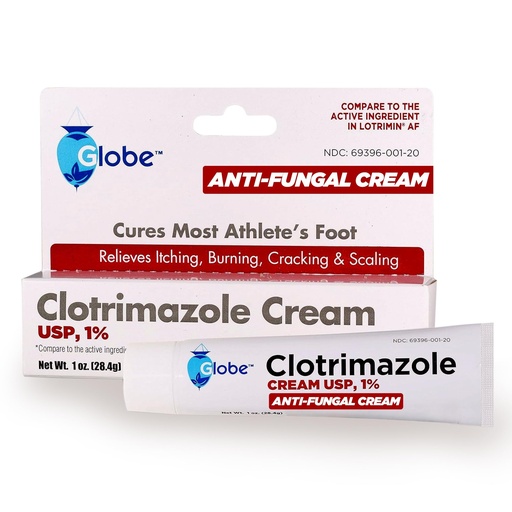 [BRSWKYIZAQEBAGD2] Globe Clotrimazole Antifungal Cream 1% USP (1 oz), Anti Fungal Treatment, Relieves Itching, Burning, Cracking and Scaling Associated Athletes Foot, Jock Itch, Ringworm and More