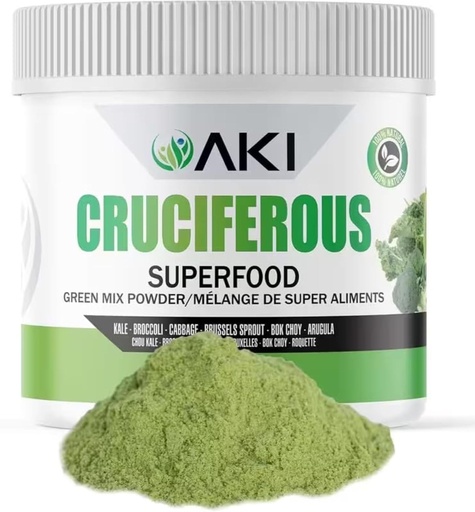 [BRSW2Y35DMNGEA36] AKI Cruciferous Superfood Green Mix Powder - Made from Kale, Broccoli, Brussels Sprouts, Cabbage - Packed with Essential Phytonutrients & Vitamins ((5.3oz/150g))