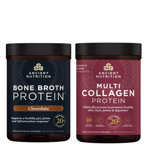 [BRSWYYYDOJ5RQFLJ] Ancient Nutrition Multi Collagen Protein Powder, Unflavored, 45 Servings + Bone Broth Protein Powder, Chocolate, 20 Servings