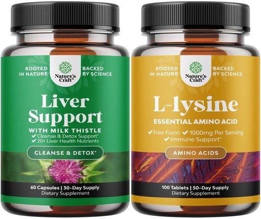[BRSRMAI7AADQOFI2] Bundle of Milk Thistle Liver Support Supplement and L Lysine 1000mg Nutritional Supplements - Herbal Liver Supplement with Silymarin Milk Thistle - L-lysine Essential Amino Acids Supplement