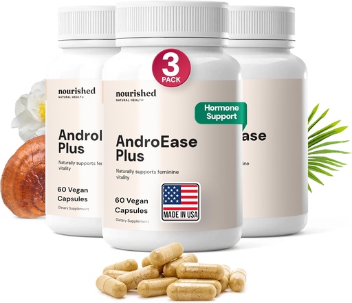 [BRSROGARBUIAKF3P] Nourished AndroEase Plus - Natural Balance Supplement for Women - Vegan Formula with Zinc & Saw Palmetto - 180 Capsules for Daily Wellness & Vitality - Made in USA