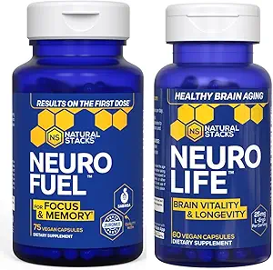 [BRSRAGQ6PIFGOCDG] NATURAL STACKS NeuroFuel Nootropic + NeuroLife Bundle - Supports Focus, Memory & Brain Longevity* - Brain Health Supplements - 135 Total Capsules