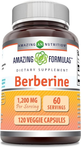 [BRSROYY2AUIRGFD6] Fórmulas asombrosas Suplemento bereberina ← 1200 Mg per Serving ← Veggie Capsules ← No-GMO TENIDO Gluten-Free TEN Made in USA (1 Pack, 120 Cuenta)