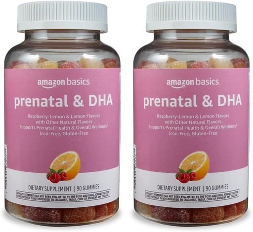 [BRSRO2TQAEFGE3L3] Основи Prenatal & DHA Gummy, Rasberry & Lemon Flavor, 90 граф (Previously Solimo) (Pack of 2)