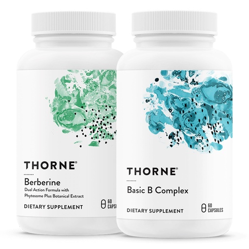 [BRSRAFAPO57QKHQ3] THORNE - Basic B Complex (60 Capsules) & Berberine (60 Capsules) Bundle - Supports Heart Health, Immune System Function & Brain Health - Gluten Free, Dairy Free