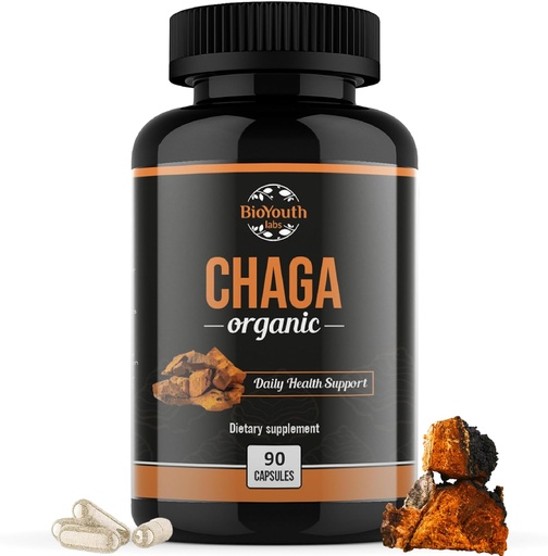 [BRSROCYKAQHROFLJ] Chaga Capsules Organic Supplement | Supports Immune Health & Vitality | Daily Immune Support | Organic Chaga Mushroom Extract | 90 Capsules (1 Month Supply)