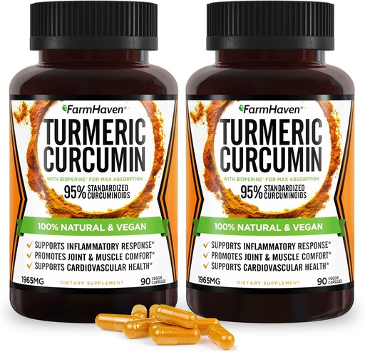 [BRSW2ZYKAR6QI2AZ] Turmeric Curcumin with BioPerine Black Pepper & 95% Curcuminoids, Maximum Absorption for Joint Support, Non-GMO Turmeric Capsules, Made in USA - 180 Veg Caps