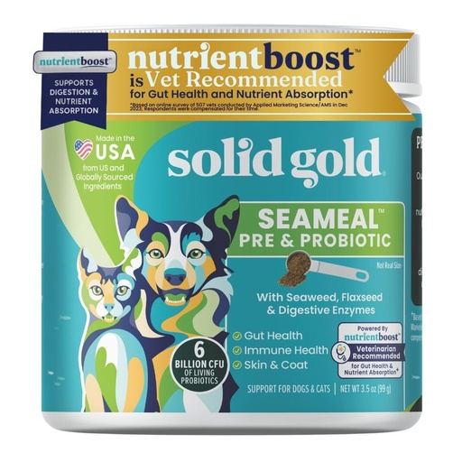 [BRSRAFAHDMBBS3TU] Solid Gold SeaMeal Cat Probiotic & Dog Probiotics for Digestive Health - Kelp Powder Dog & Cat Multivitamin Supplement w/Prebiotics & Digestive Enzymes for Skin, Coat, & Gut + Immune Support - 3.5oz