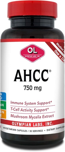 [BRSWKFI4DF7B6GA3] Olympian Labs Premium AHCC gehigarria 750mg kapsula bakoitzeko - Immune Health, Liver Funtzio eta Hiltzaile Naturala onartzen ditu - 30 kapsula
