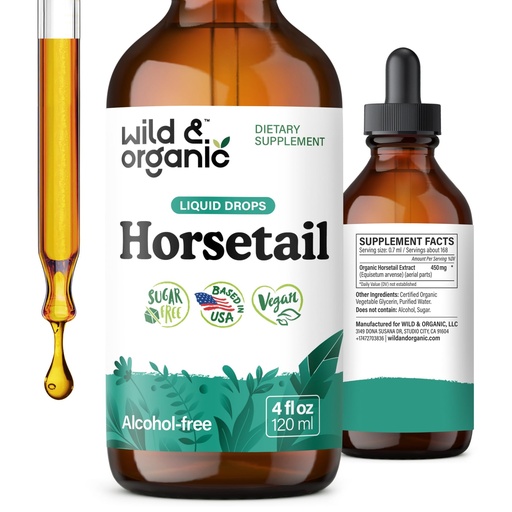 [BRSROY37OV4AMCDG] Wild & Organic Horsetail Herb Tincture - Hair Skin and Nails Support - Liquid Horsetail Supplement - Vegan, Sugar & Alcohol-Free Leaf Extract Drops - 4 fl oz