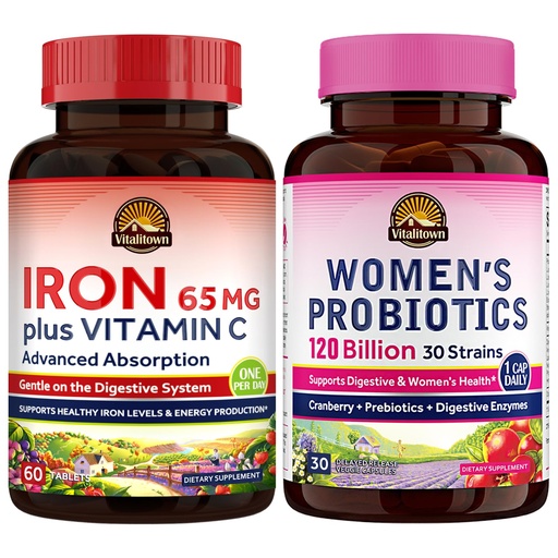 [BRSRAAIPBMMAI3L2] Vitalitown Women’s Probiotics & Iron Supplement Bundle