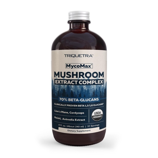[BRSRAZYDOQHBG2A3] MycoMax Mushroom Complex - 70% Beta Glucans, Max Potency Mushroom Supplement, US Grown + Ultrasonic Extraction - Lions Mane, Cordyceps, Reishi & More - Promotes Cognition, Immunity, Energy - 8 oz.