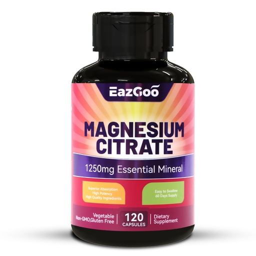 [BRSRAYY5CRYWGEQ4] Magnesium Citrate Capsules 1250mg, High Absorption Magnesium Citrate Supplement with Elemental Magnesium, Extra Strength Magnesium Supplement, Non-GMO, Gluten-Free, 120 Vegetable Capsules