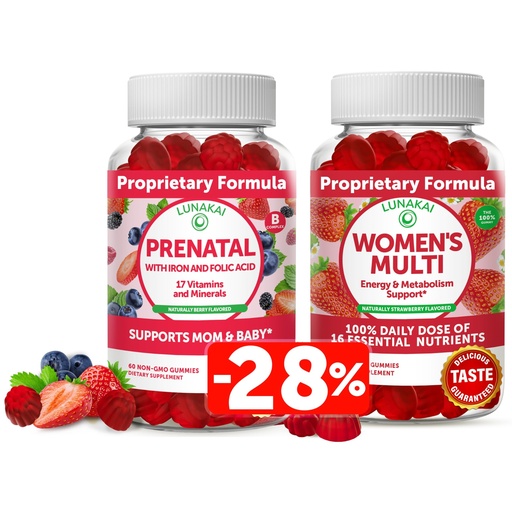 [BRSRMAIOOIPB6ELH] Lunakai Prenatal Vitamin and Women's Multivitamin Gummies Bundle - Pregnancy Multivitamin Gummy with Iron & Folic Acid - with 100% Daily Value of 16 Essential Vitamins and Minerals - 30 Days Supply
