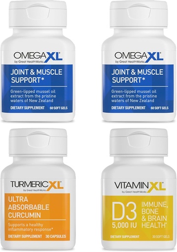 [BRSWY2TRCQMQYA3B] OmegaXL Immune Supporting Bundle - (2) 60 Count + TurmericXL + VitaminXL D3 - to Support Optimal Immune Health (Pack of 4)