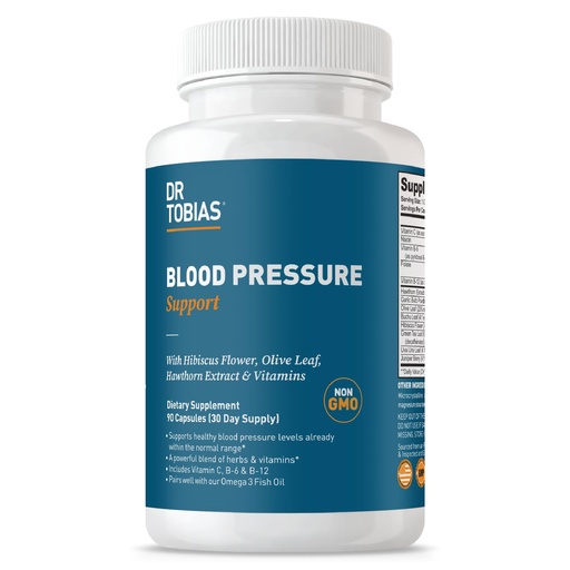 [BRSWKGIIBMIBG2LO] Dr. Tobias Blood Pressure Support Supplement with Hawthorn, Hibiscus Flower, Olive Leaf & Garlic, Supports Normal Circulatory Health with Vitamins C, B6, B12, Niacin, Folate & Herbs, 90 Capsules