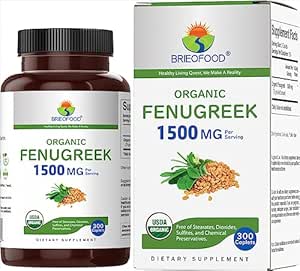 [BRSROZA3OUHGYYD7] Brieofood Organic Fenugreek 1500mg, 150 Servings, Vegetarian, Gluten Free, 300 Vegetarian Tablets