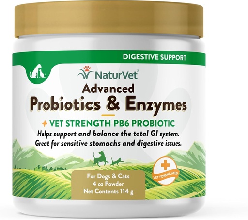 [BRSWGFQEPMIAYA3D] NaturVet – Advanced Probiotics & Enzymes - Plus Vet Strength PB6 Probiotic | Supports and Balances Pets with Sensitive Stomachs & Digestive Issues | for Dogs & Cats (4 oz)