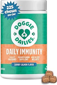 [BRSWYZQTOQCRGDTL] Doggie Dailies Omega 3, Salmon Oil & Nutrients for Skin, Coat & Allergy Support (Salmon, 225 Soft Chews)