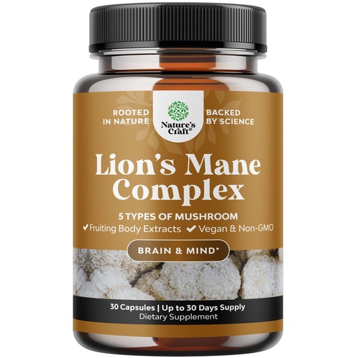 [BRSRMBAKOIOWKF33] Advanced Lion's Mane Mushroom Supplement - Lions Mane Supplement Capsules with Reishi Chaga Maitake & Shiitake for Brain Health Memory Support & Focus - Nootropic for Mental Clarity - 30 Count