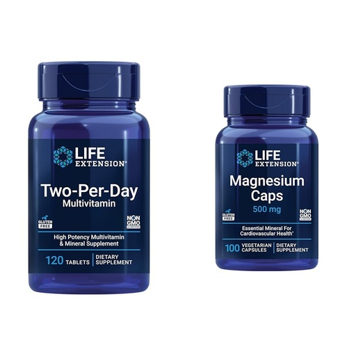 [BRSROAINOJ6BS2YZ] Life Extension Two-Per-Day High Potency Multi-Vitamin & Mineral Supplement & Magnesium Caps, 500 mg, Magnesium Oxide, Citrate, Succinate