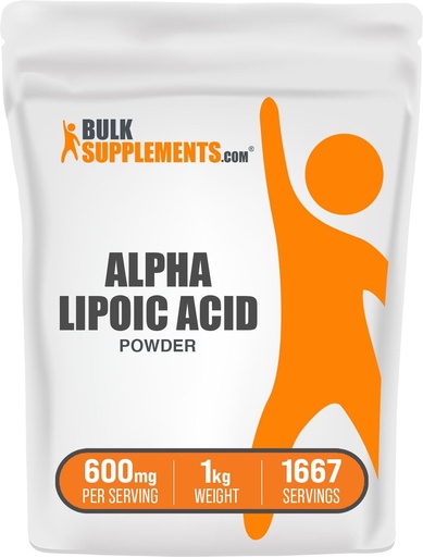 [BRSWKYI3BUEBKHL6] BulkSupplements.com Alpha Lipoic Acid Powder - ALA Supplement, Alpha Lipoic Acid 600mg - ALA Powder, Gluten Free - 600mg of Alpha-Lipoic Acid per Serving, 5kg (11 lbs) (Pack of 5)