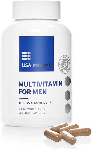 [BRSW2HT2O4FG2AL4] Capsule Multivitaminici da uomo - Integratore completo di Vitamina & Minerale per la salute quotidiana degli uomini con Saw Palmetto, Licopene e Zinco - Salute, Energia e Sonno 60 Capsule