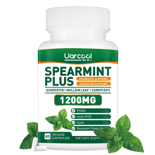 [BRSRAGQRCACRS232] Spearmint Plus Supplement 1200mg - for Digestive, Skin and Stomach Health, Alternative Spearmint Tea- USA Made & Tested - 60 Softgels