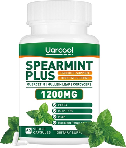 [BRSRAGQRCACRS232] Spearmint Plus Supplement 1200mg - for Digestive, Skin and Stomach Health, Alternative Spearmint Tea- USA Made & Tested - 60 Softgels