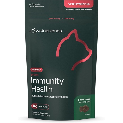[BRSWKFQGBR4A4AY7] VetriScience Lysine Immunity Health Chews, 250 mg Immune Supplement for Cats and Kittens with Allergies, Sneezing, Runny Nose and Watery Eyes, Chicken, 90 Count