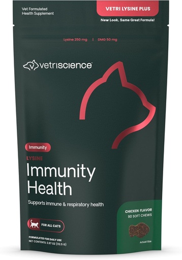 [BRSWKFQGBR4A4AY7] VetriScience Lysine Imunity Health Chews, 250 mg Lysine Plus Suplimentul imunitar pentru pisici și pisici cu alergii, Sneezing, Runny Nose and Watery Eyes, Pui, 90 Conte