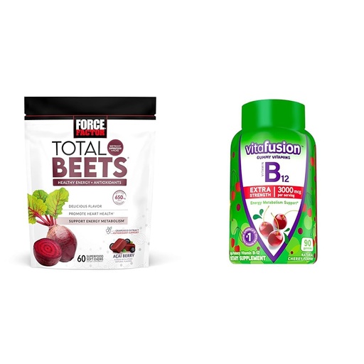 [BRSRAYYYBF5B6HI7] Force Factor Total Beets Chews with Beetroot & Grapeseed Extract Plus Vitafusion B12 Gummies, 90 Count Cherry Flavor