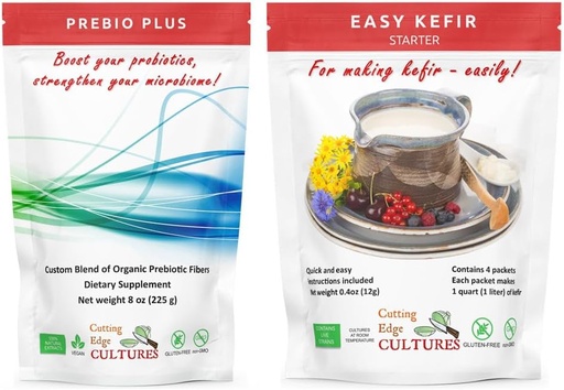 [BRSWGAQKBMNG2H3D] Cutting Edge Cultures Prebio Plus + Kefirus Starter Culture Prebiotic Fiber Powder Paras Custom Blend of Organic Prebiotic Fibers Ruokavaliotarvike (1 Prebio Plus + 1 Kefir 20g)