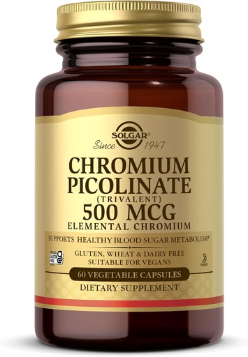 [BRSWIY3YAUOBWA3U] Solgar Chromium Picolinate 500 mcg - 60 cápsulas vegetales - Soportes Azúcar, Gordo &amp; Proteína Metabolismo - No GMO, Gluten Gratis, Kosher - 30 Servimientos