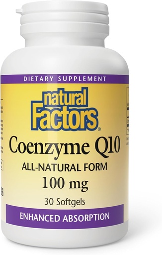 [BRSWIGT6BEORSFI5] Factores naturales Coenzima Q10 - Apoyo al Antioxidante Suplementos Soportes Producción de energía celular - Ayudas de absorción mejor Función cardíaca saludable - 100 mg, 60 Softgels (60 Servimientos)