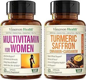 [BRSW2FQ3PN5QK23G] Women's Multivitamin + Turmeric Saffron Cinnamon & Cardamom Bundle. Women's Vitamins & Minerals Formula for Immune and Joint Support, Inflammatory Response.