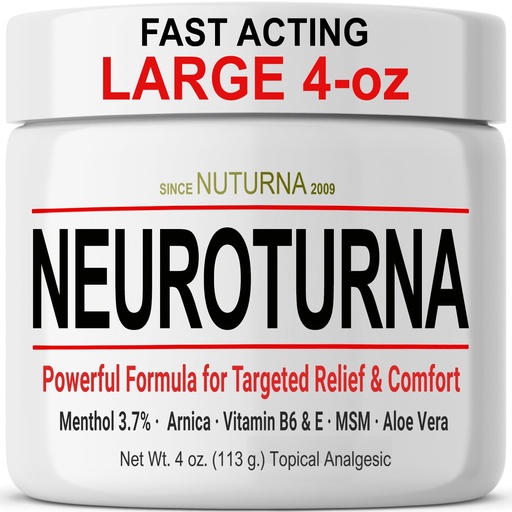 [BRSWGFINBV6WAFLF] Neuroturna Nerve Cream - Fast Acting Comfort for Feet, Hands, Legs & Toes - Ultra Strength Menthol, Arnica, Aloe Vera, MSM - Cooling Soothing Comfort - Non-Greasy, Paraben-Free - 4 oz