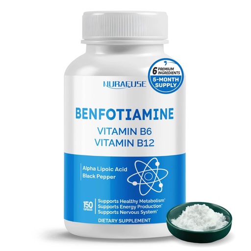 [BRSRAHQZOYAQAYD3] Liposomal Benfotiamine with Vitamin B6, Vitamin B12, Alpha Lipoic Acid, Curcumin - Support Healthy Metabolism, Energy Levels