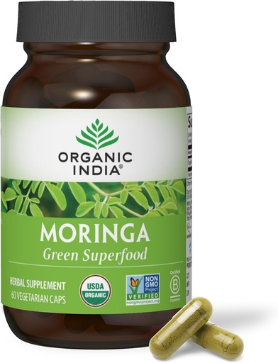 [BRSROAIFOYJROE3P] ORGANIC INDIA Moringa Capsules 有机 - Moringa 补编 - 绿色超级食品,Moringa叶 Capsules,纯超绿色,Vegan Greens,自然多维特敏,Vegan,Gluten-Free - 60 Capsules
