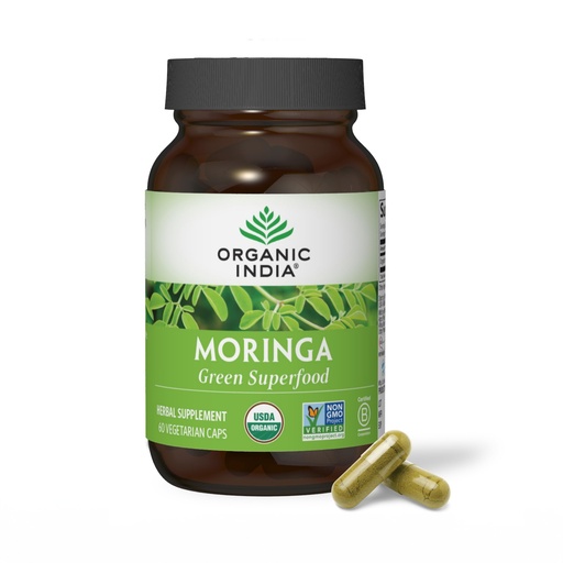 [BRSROAIFOYJROE3P] ORGANIC INDIA Moringa Capsules Organic - Moringa Leaf Supplement, Green Superfood Supplement, Pure Supergreen, Vegan Greens, Nature's Multivitamin, Vegan, Gluten-Free - 60 Capsules