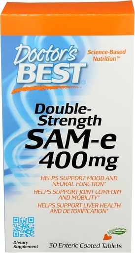 [BRSWIY3YAUOR4AY5] Doctor's Best SAM-e 400 mg, Vegetarian, Gluten Free, Soy Free, Mood and Joint Support, 30 Enteric Coated Tablets