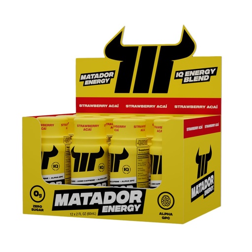 [BRSRA2YZB55QGHI6] MATADOR Energy Shots Extra Strength Mini Energy Drinks w/B Complex Vitamins (Vitamin B12-B9-B6-B3), Alpha GPC Nootropic IQ Energy, Coffee Bean Extract Caffeine Shots, 24 Energy Drink Strawberry Acai