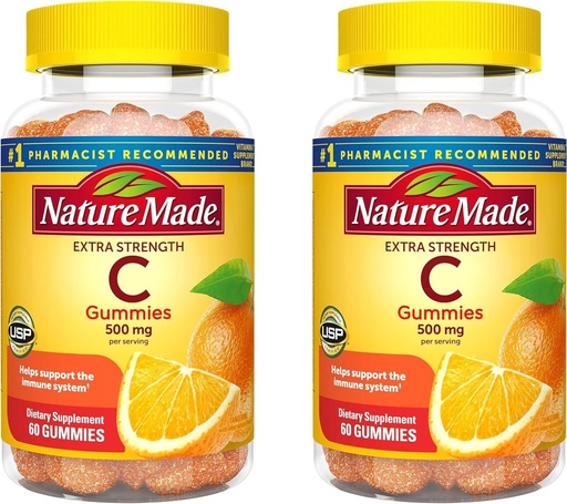 [BRSRAED7BNYWKCL3] Nature Made Extra Strength Dosage Vitamin C 500 mg per Serving, Dietary Supplement for Immune Support, 60 Gummies, 30 Day Supply (Pack of 2)