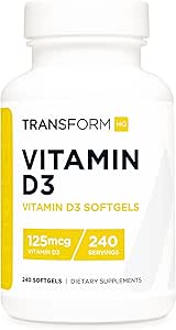 [BRSRMBIBOVYAMALZ] TransformHQ Vitamin D3 5000 IU (125mcg) 240 Softgels - Vitamin D Supplement, Gluten Free, Non-GMO