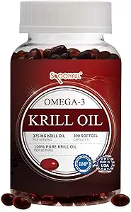 [BRSWYFQFPINBEFD3] Spoonful Mini Krill Oil, 375mg 130 Servings, Easy to Swallow Mini Capsults for omen and Seniors, Omega-3 DHA EPA Astaxanthin and Essential Phospholipids, Made in USA